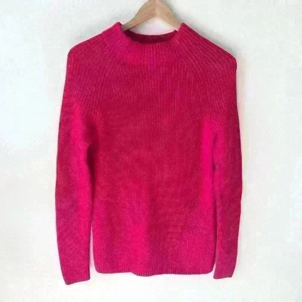 Land's End Sz S 6 8 Womens Pink Chunky Knit Mock Neck Sweater Long Sleeve Barbie